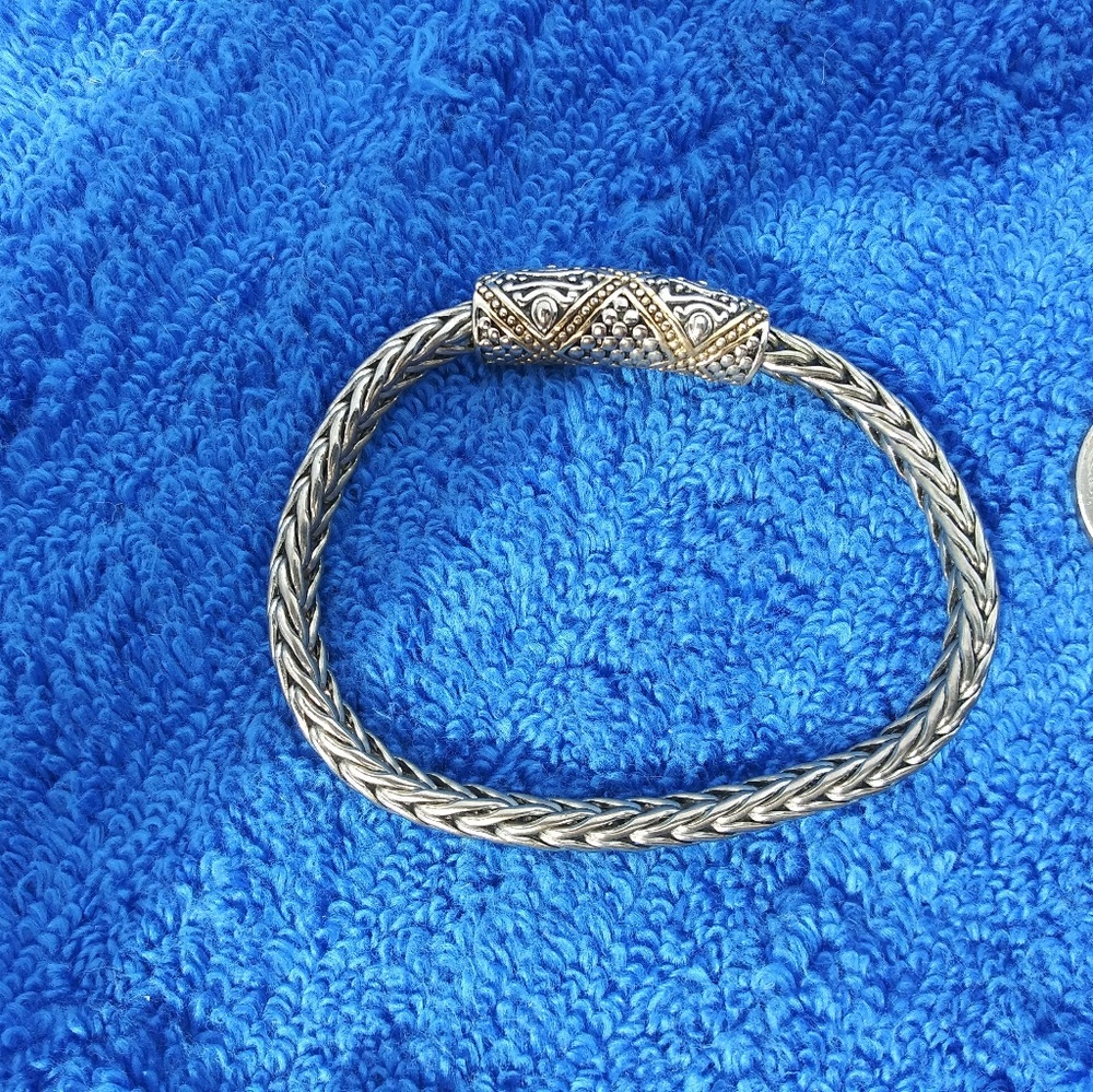 Silver and gold aztec design bracelet